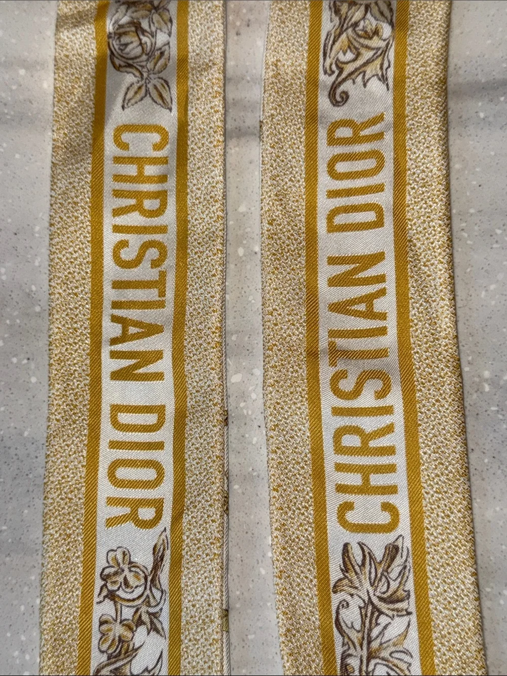 Authentic Dior Gold & White Logo Floral Silk Mitzah Scarf
